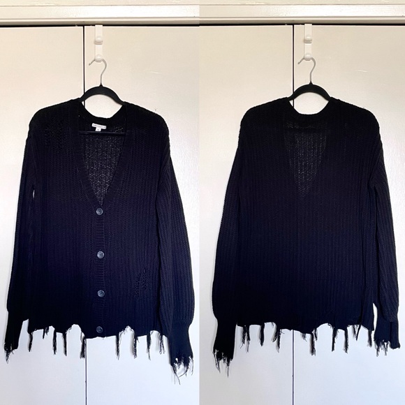 Cato Black Knit Distressed Frayed Button Down Cardigan - Picture 1 of 7